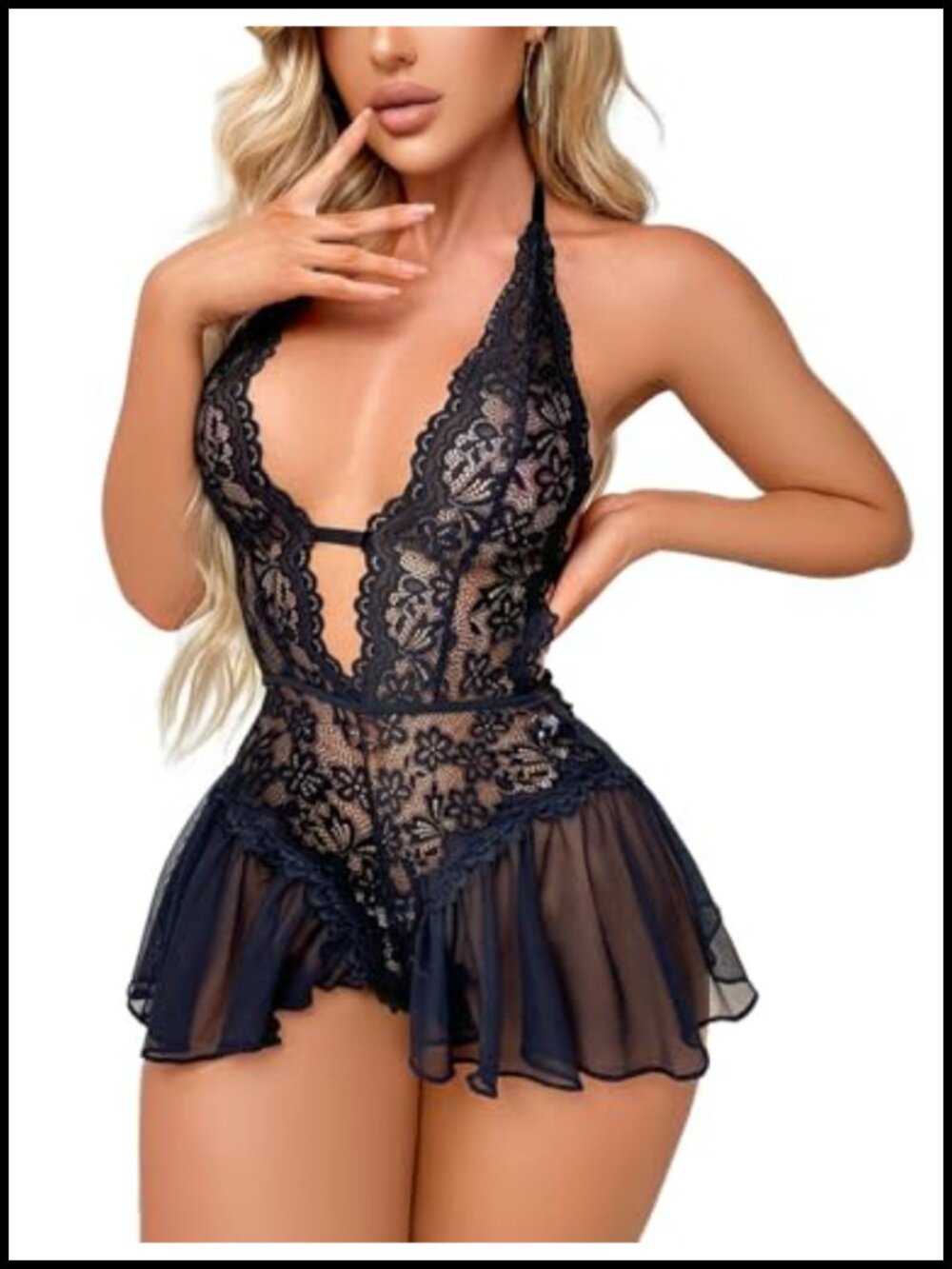 One Piece Lace Teddy Bodysuit Sexy Deep V Neck Chemise Lingerie